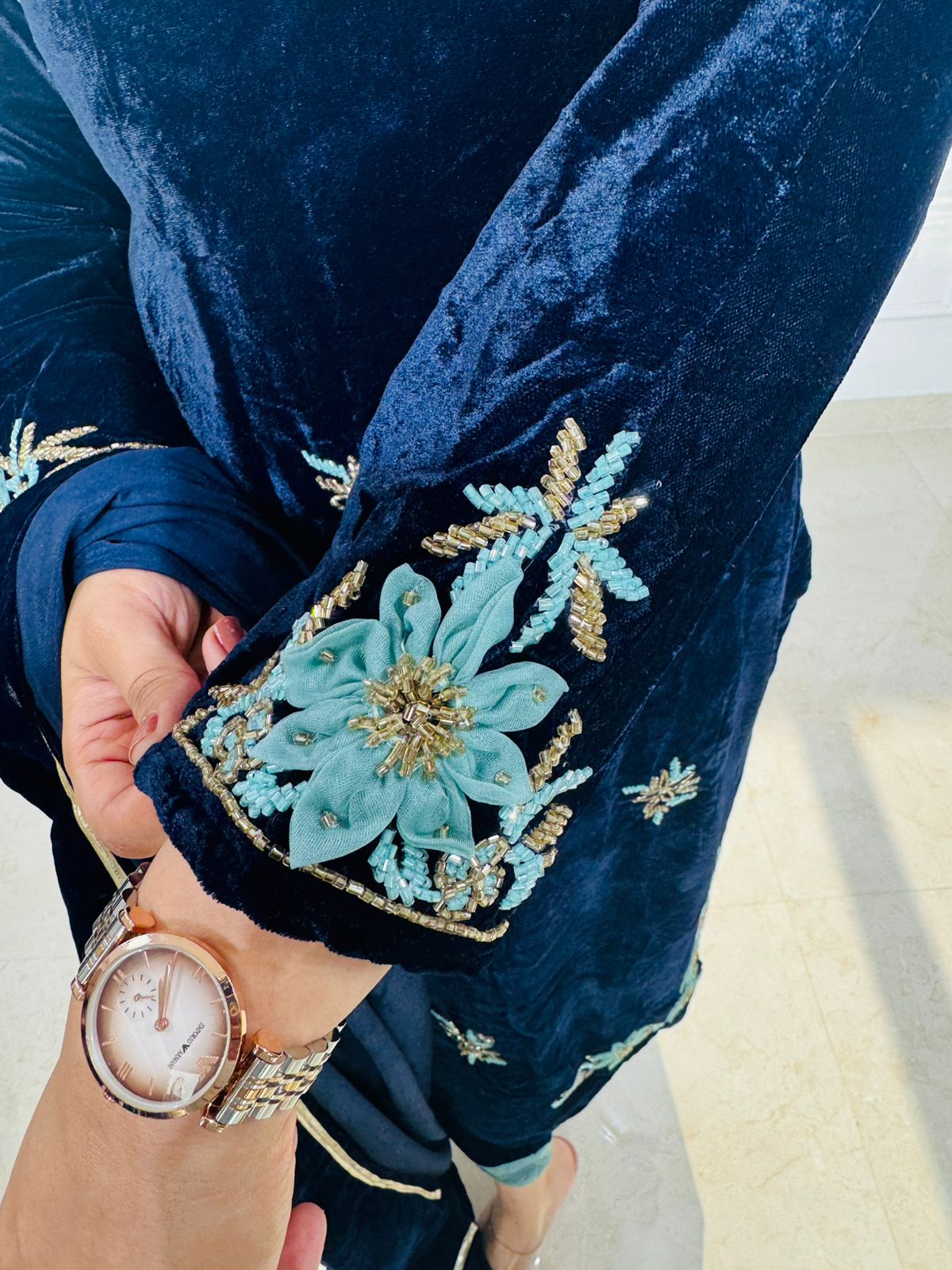 Eclipse | Embroidered Velvet Kurta Set in Midnight Blue