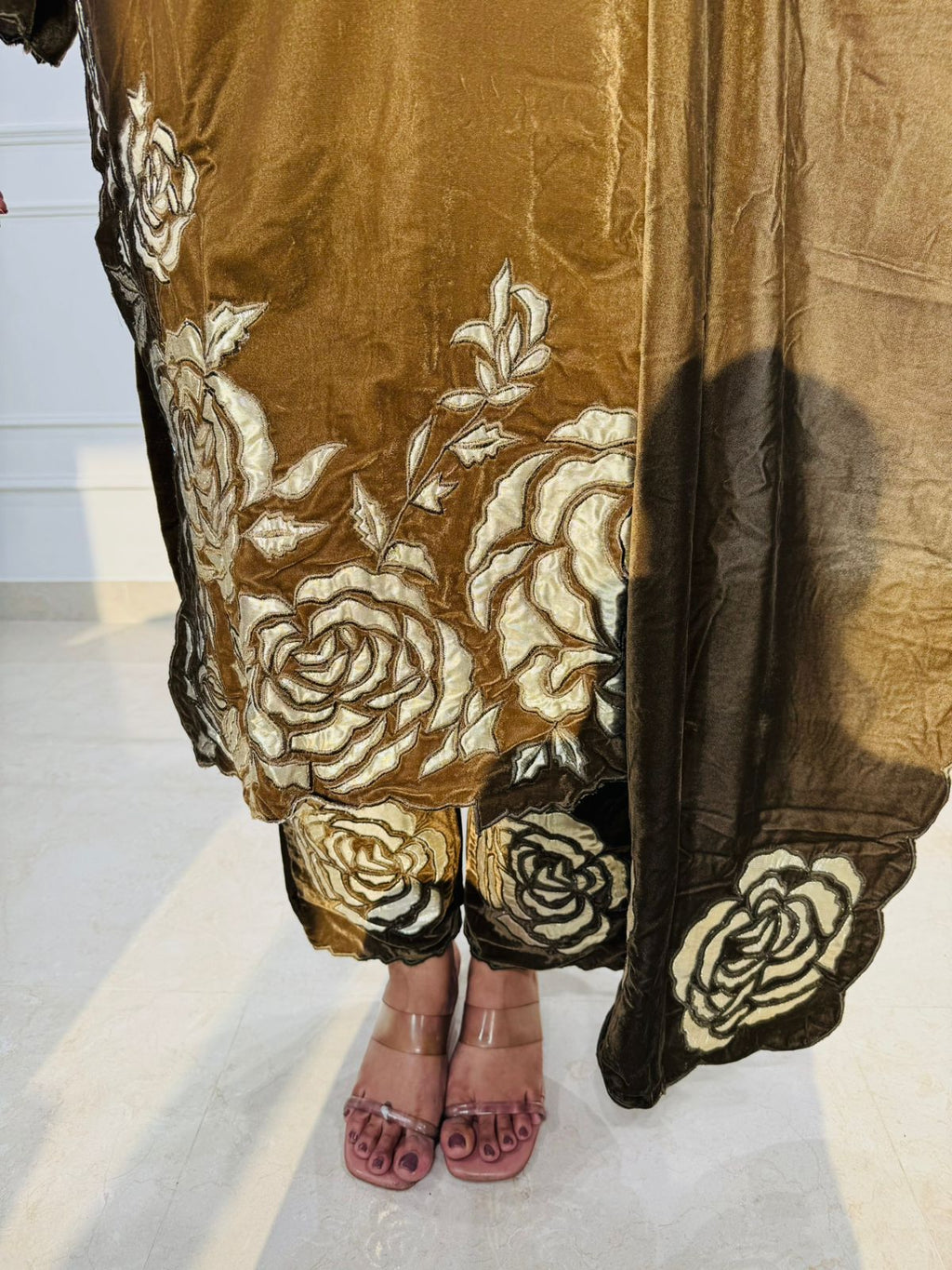 Olivia | Olive Velvet Floral Kaftan Coord Set