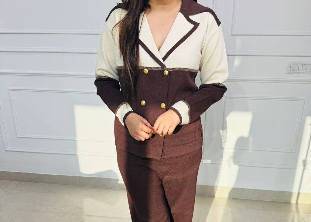 Cacao | Colorblock Gold-Button Knit Coord Set