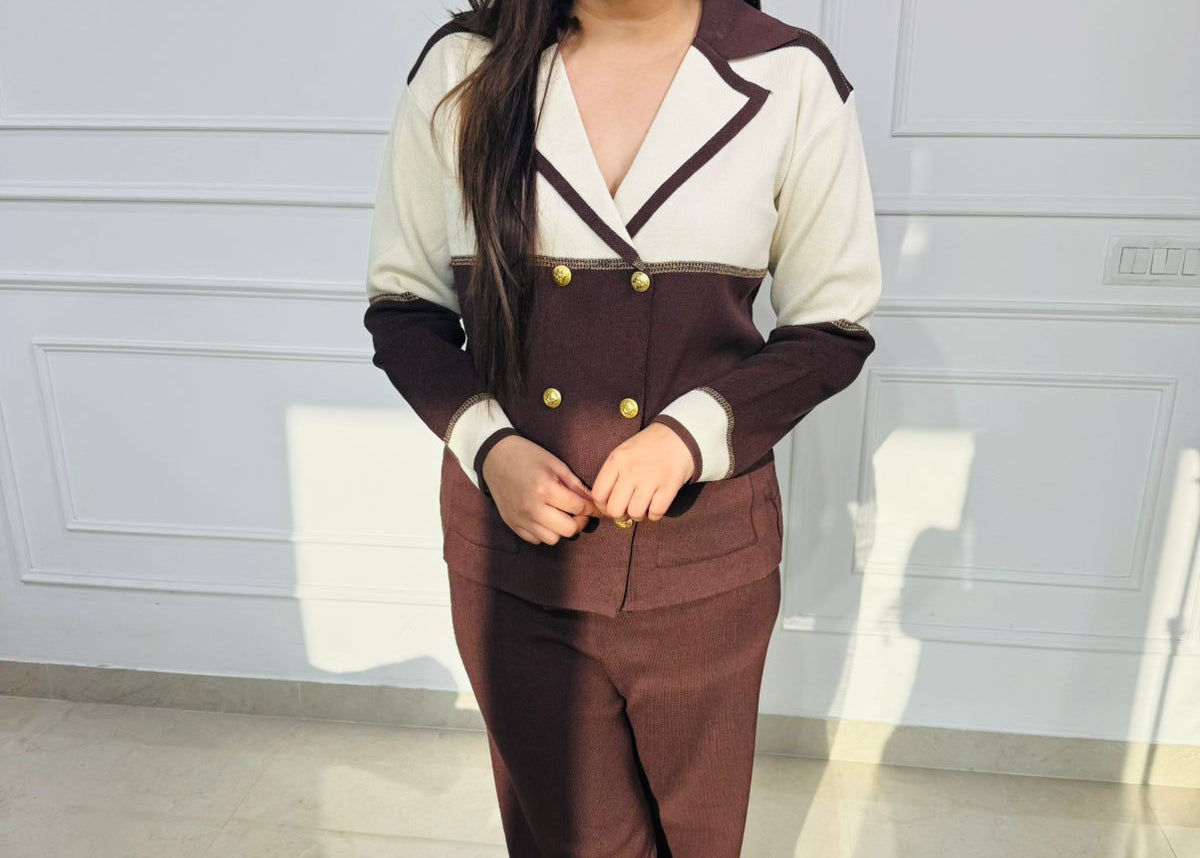 Cacao | Colorblock Gold-Button Knit Coord Set