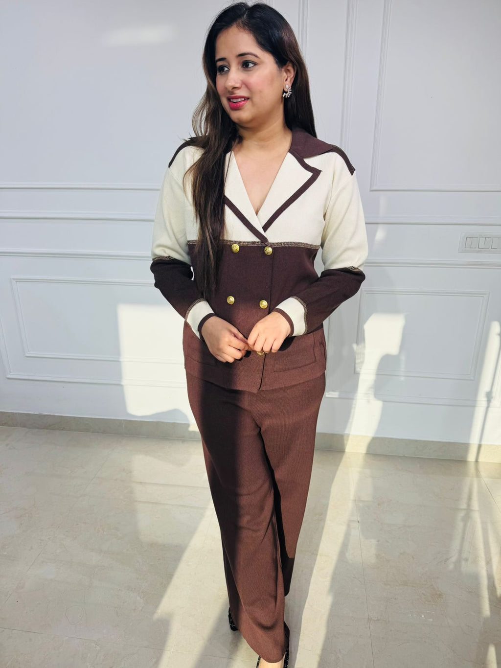 Cacao | Colorblock Gold-Button Knit Coord Set