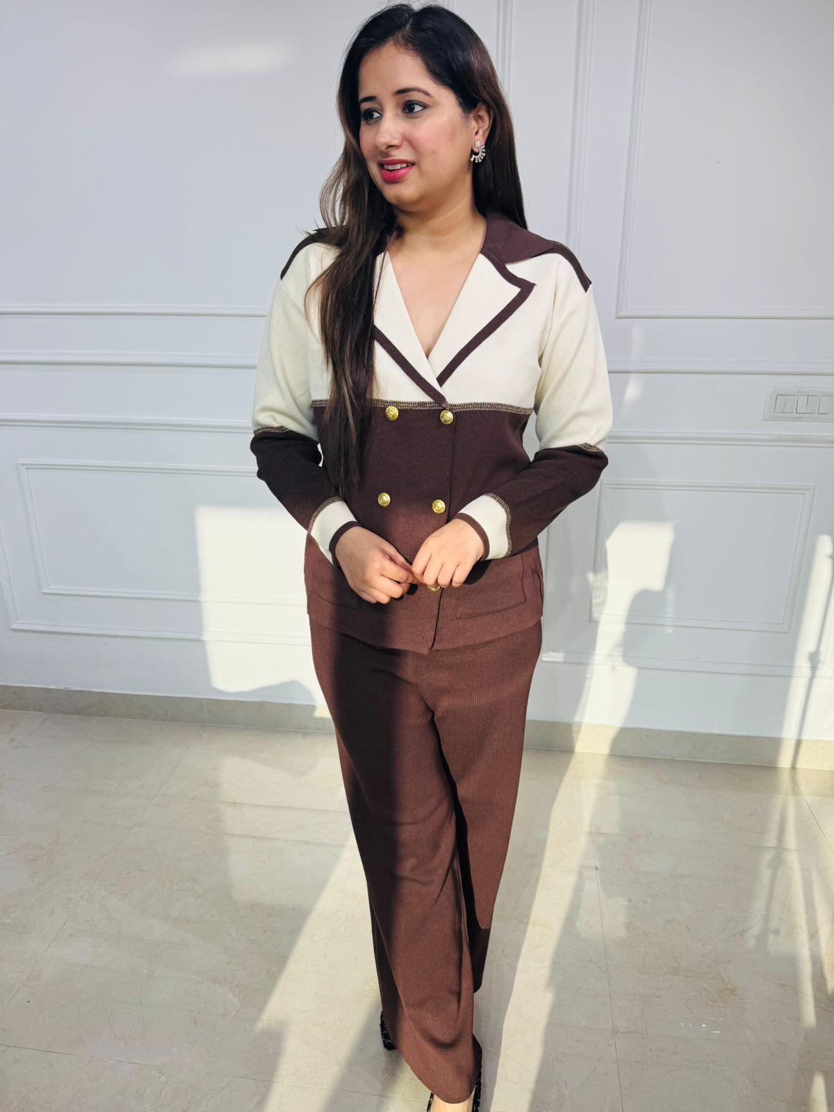 Cacao | Colorblock Gold-Button Knit Coord Set