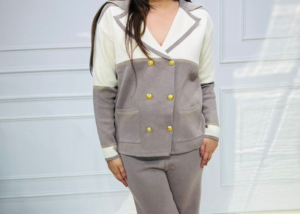 Biscotti | Colorblock Gold-Button Knit Coord Set