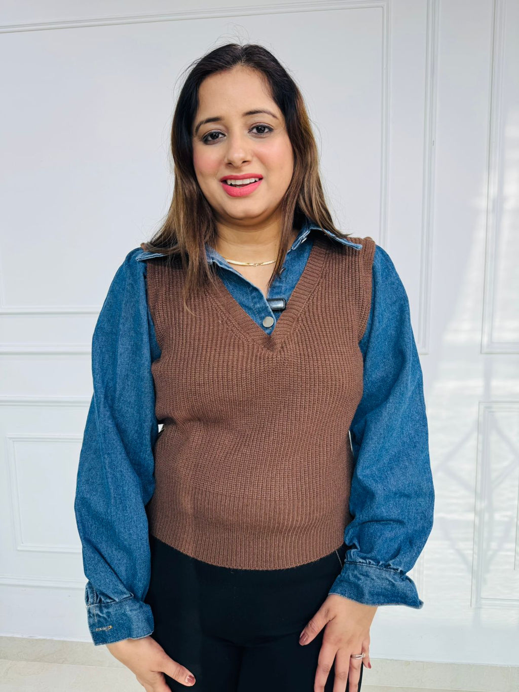 Brew | Layered Knit Vest Shirt