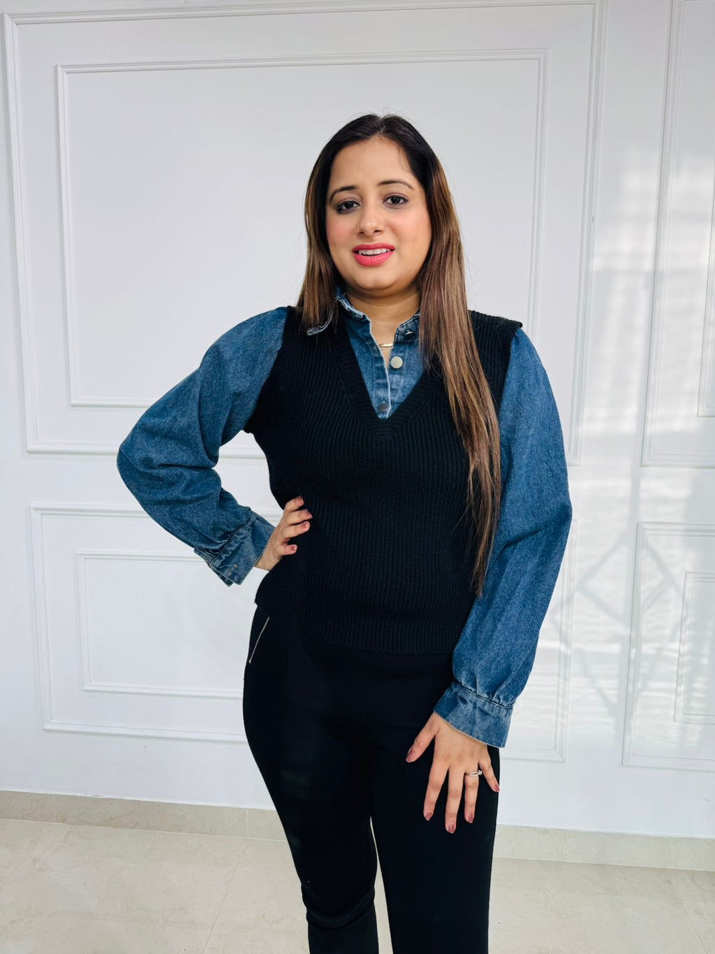 Inkwell Layered Knit Vest Shirt