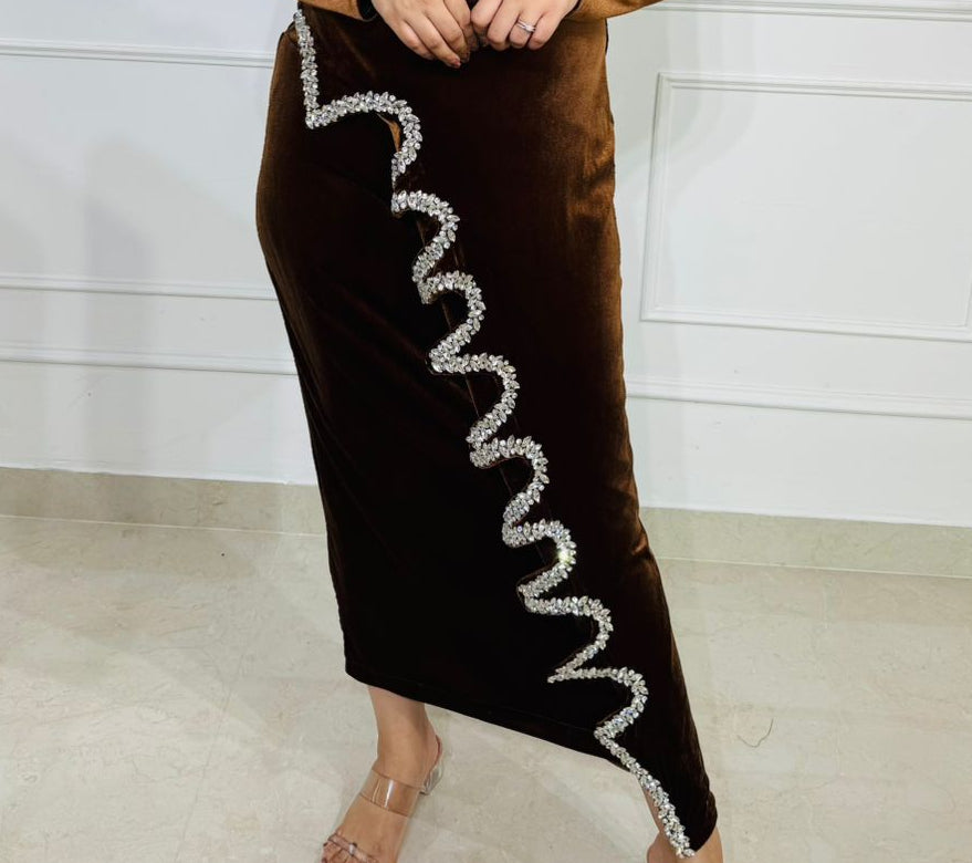 Tina | Chocolate Velvet Embellished Bodycon Dress