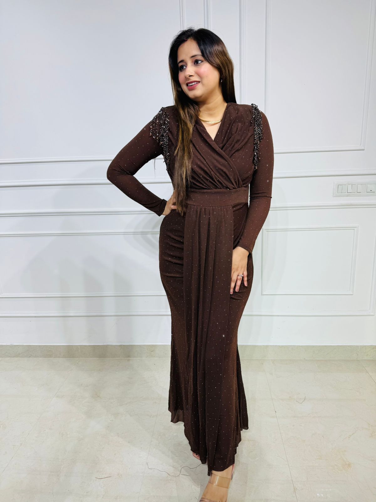 Truffle | Embellished Drape Gown