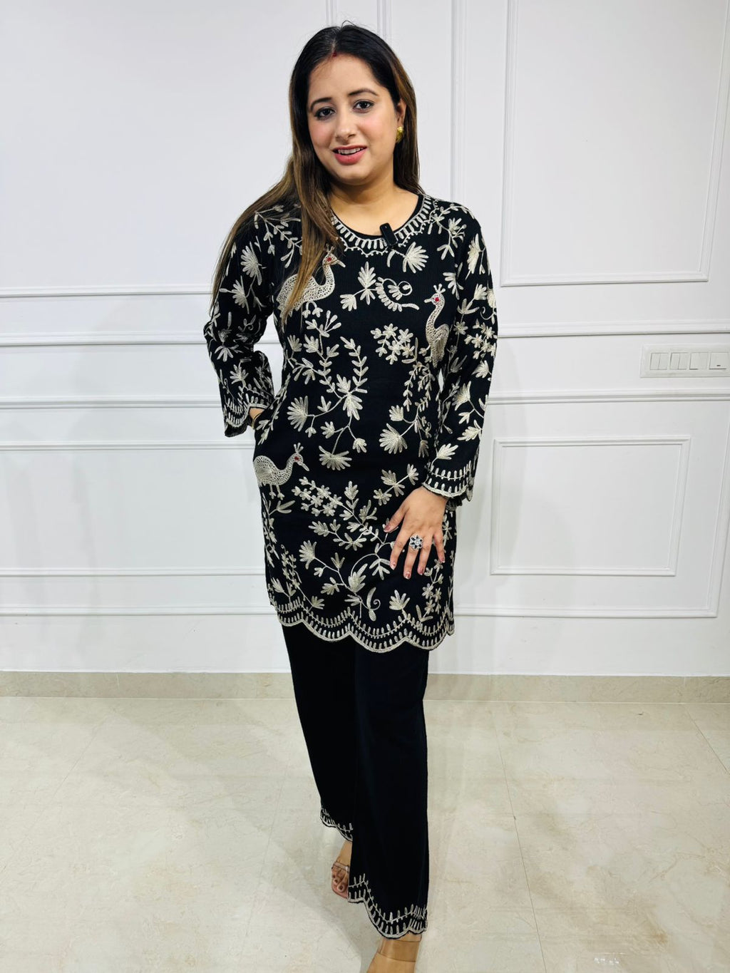 Peacock Embroidered Kurta Set – Premium Black Co‑ord for Festive & Party Wear