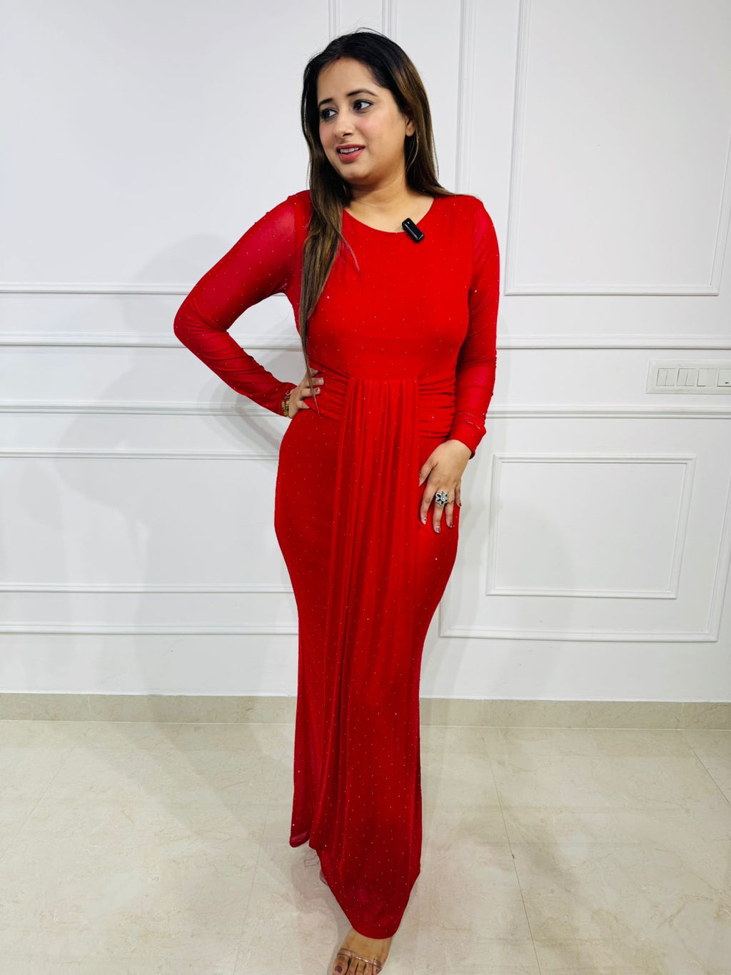 Velvet Ruby Drape Bodycon Gown