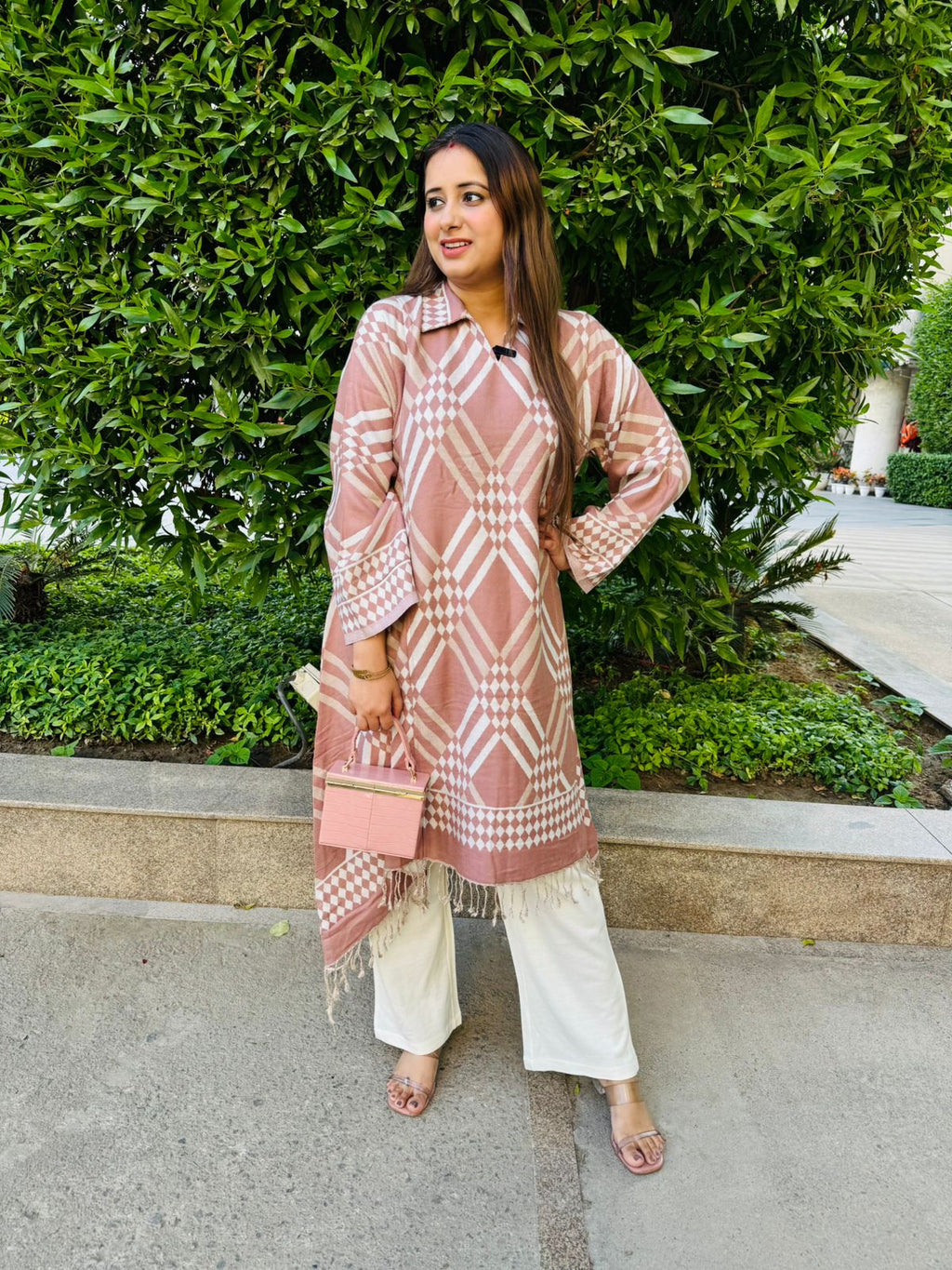 Blush Checkered Shirt Kurta Set