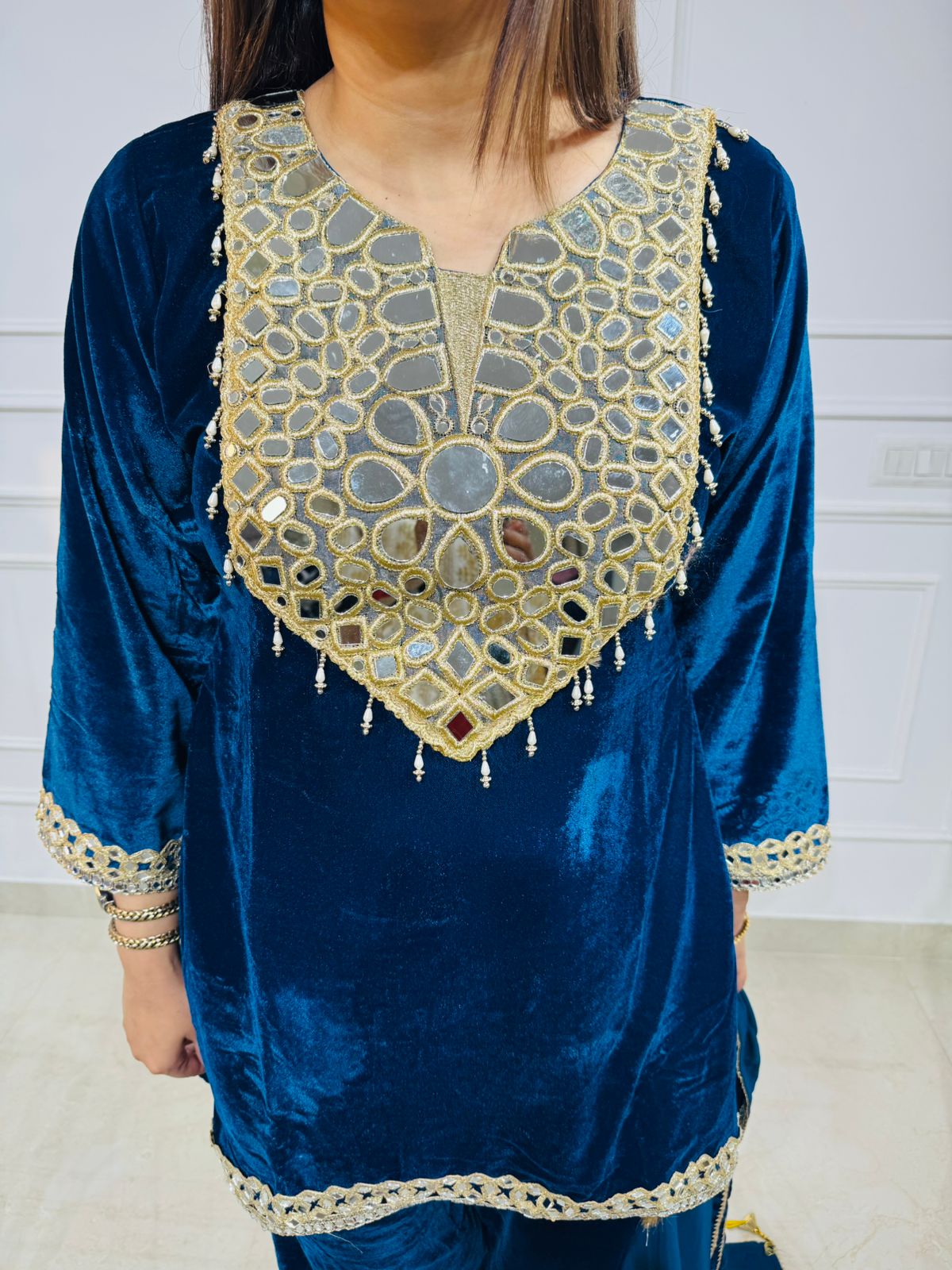 Velvet Pakistani Suit with Heavy Neck Embroidery & Dupatta