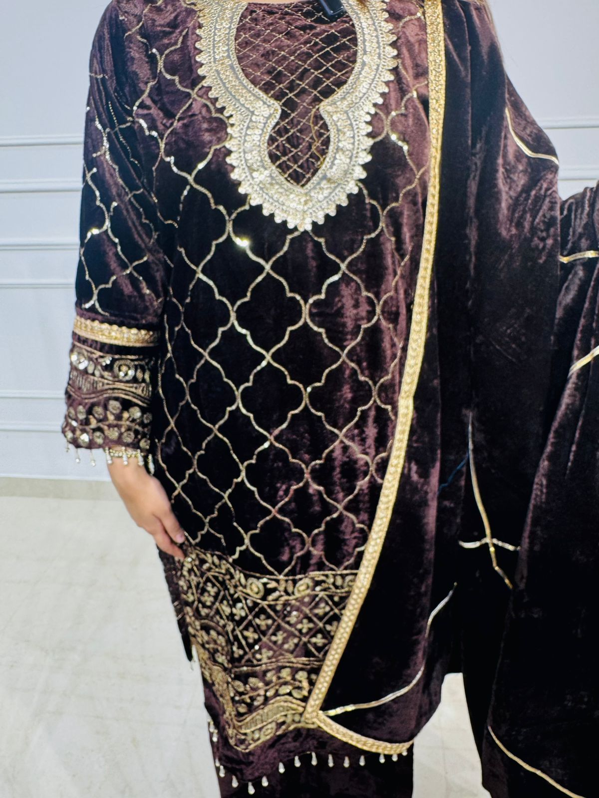 Zarrah | Black Velvet Embroidered Pakistani Suit with Dupatta