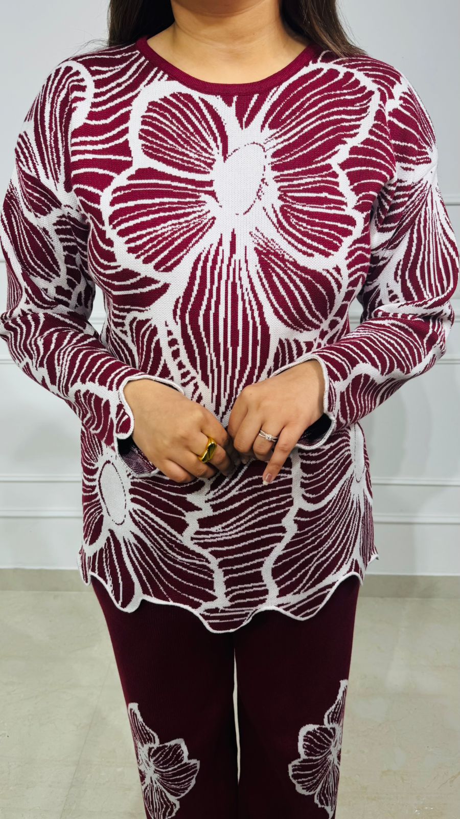 Bloomora | Floral Knit Co‑ord Set for Women | Amvonz Winter Loungewear