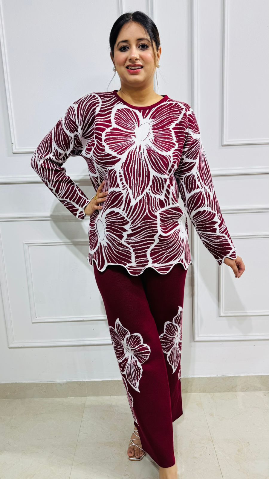 Bloomora | Floral Knit Co‑ord Set for Women | Amvonz Winter Loungewear