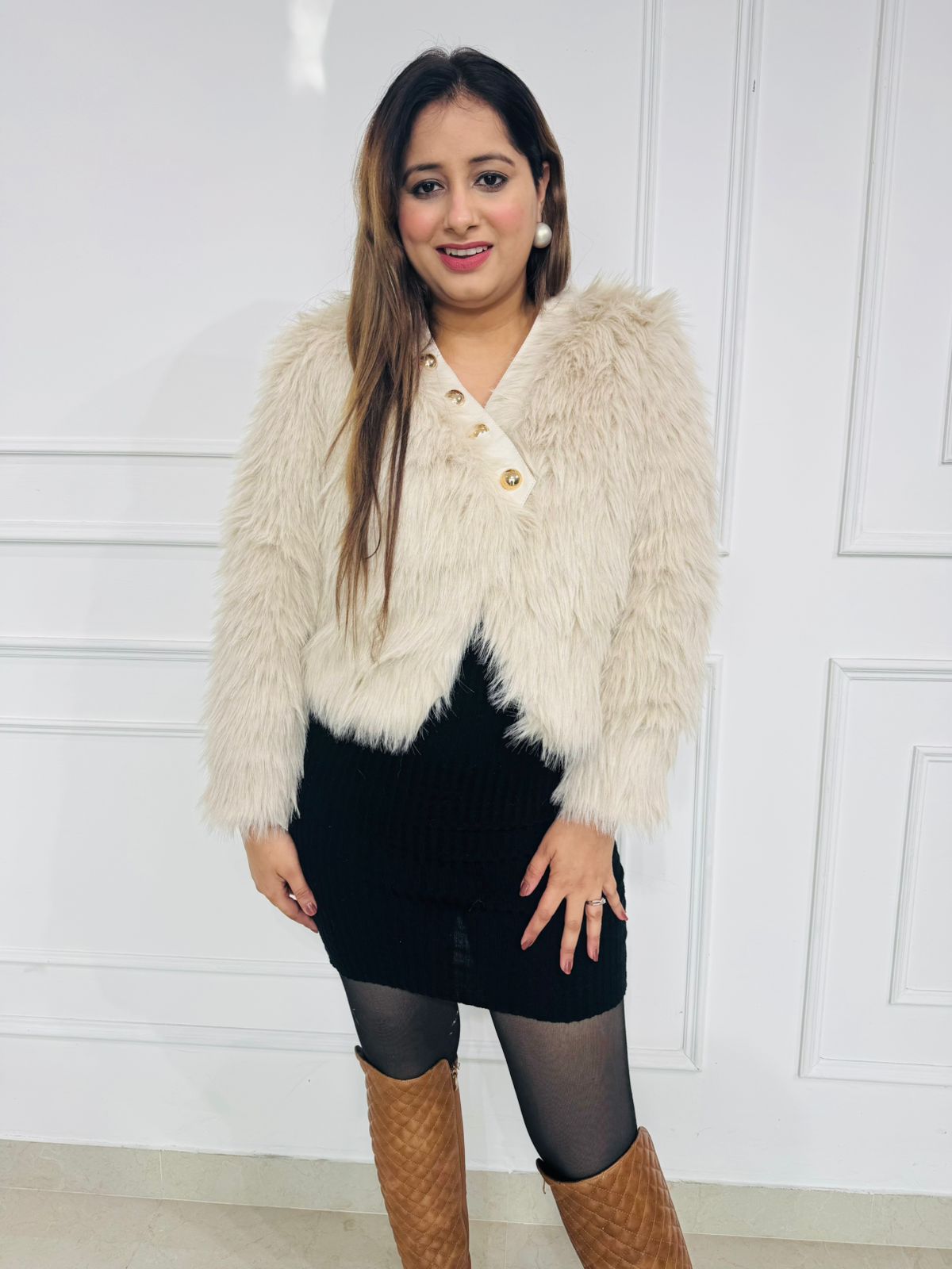 SnowFur | White Faux Fur Cropped Jacket