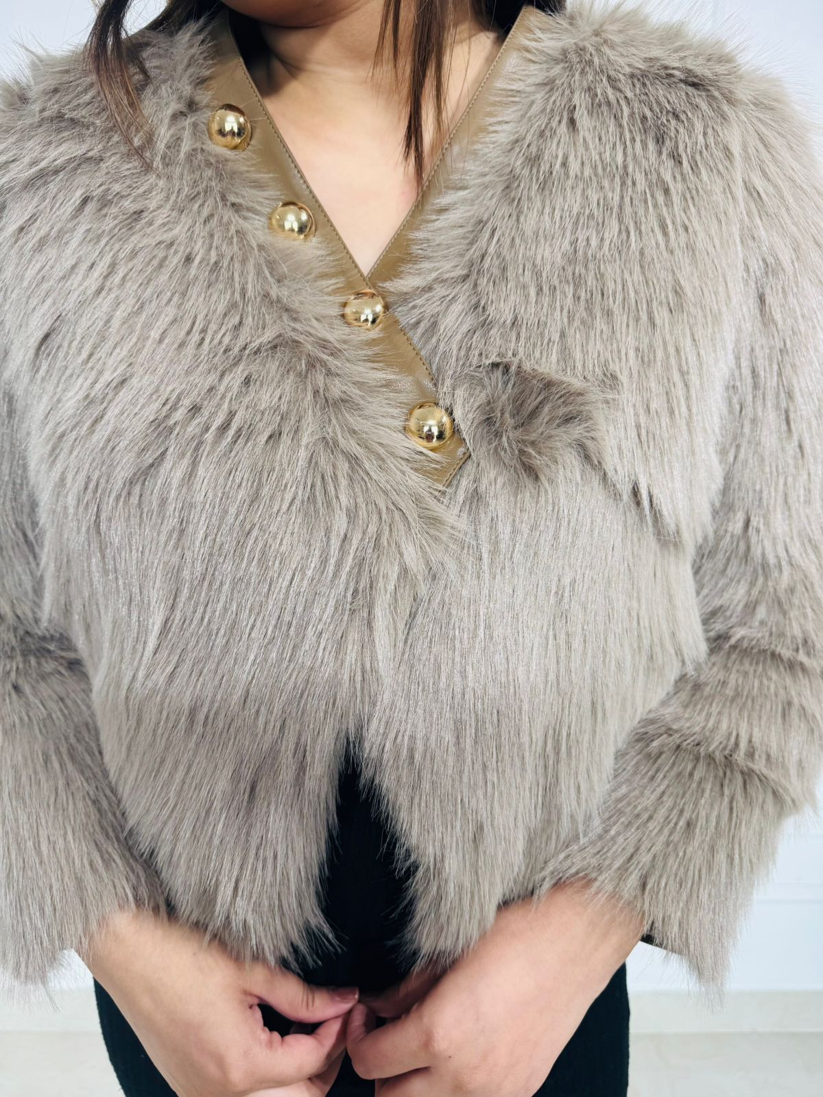LuxeFur | Taupe Faux Fur Cropped Jacket