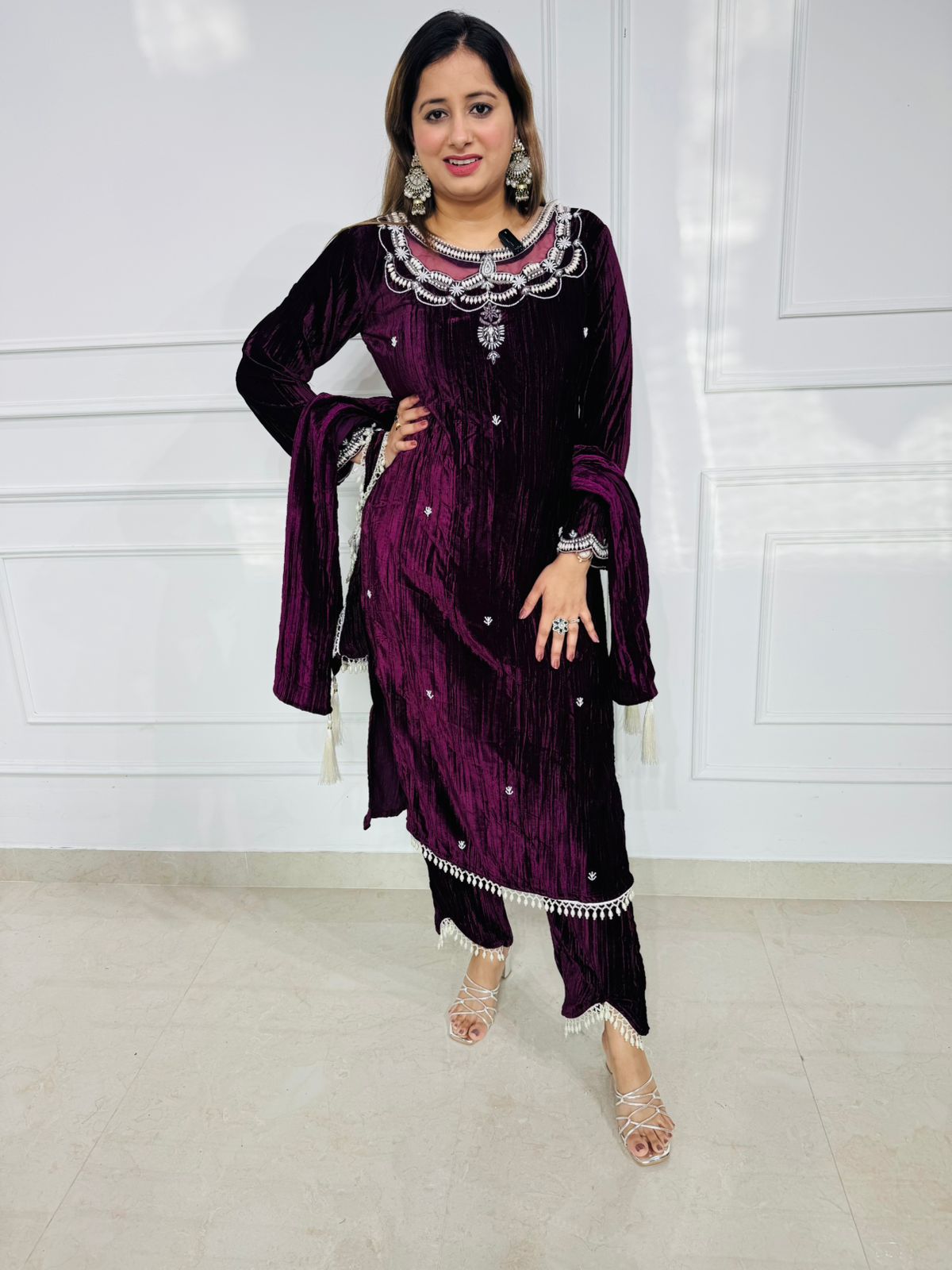 Noorvel | Plum Velvet Tassel Suit Set