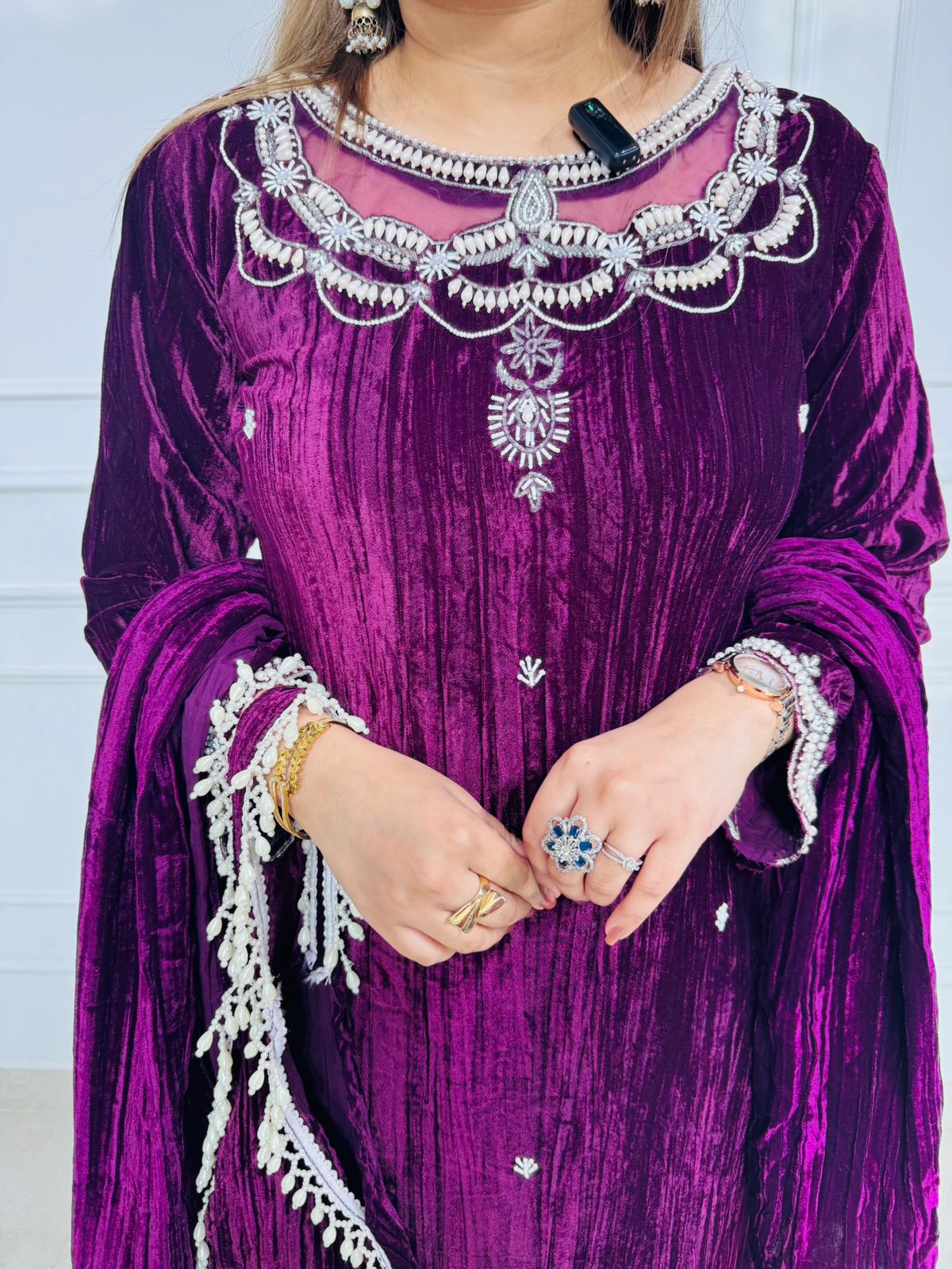 Noorvel | Plum Velvet Tassel Suit Set