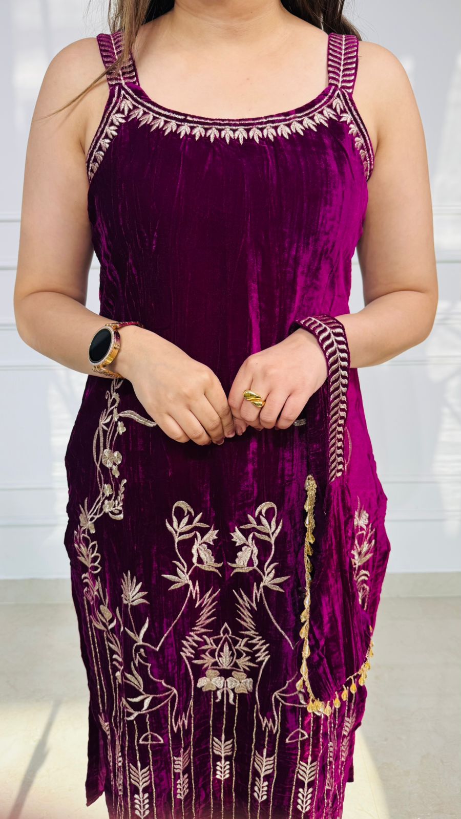 Ruby | Velvet Sleeveless Embroidered Kurta Set with Dupatta
