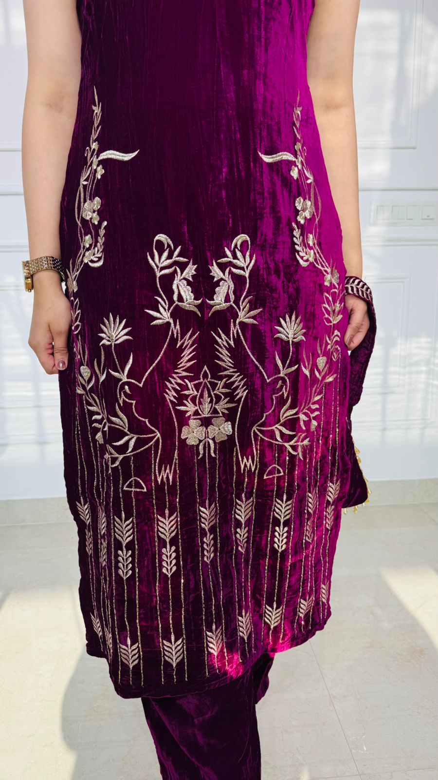 Ruby | Velvet Sleeveless Embroidered Kurta Set with Dupatta