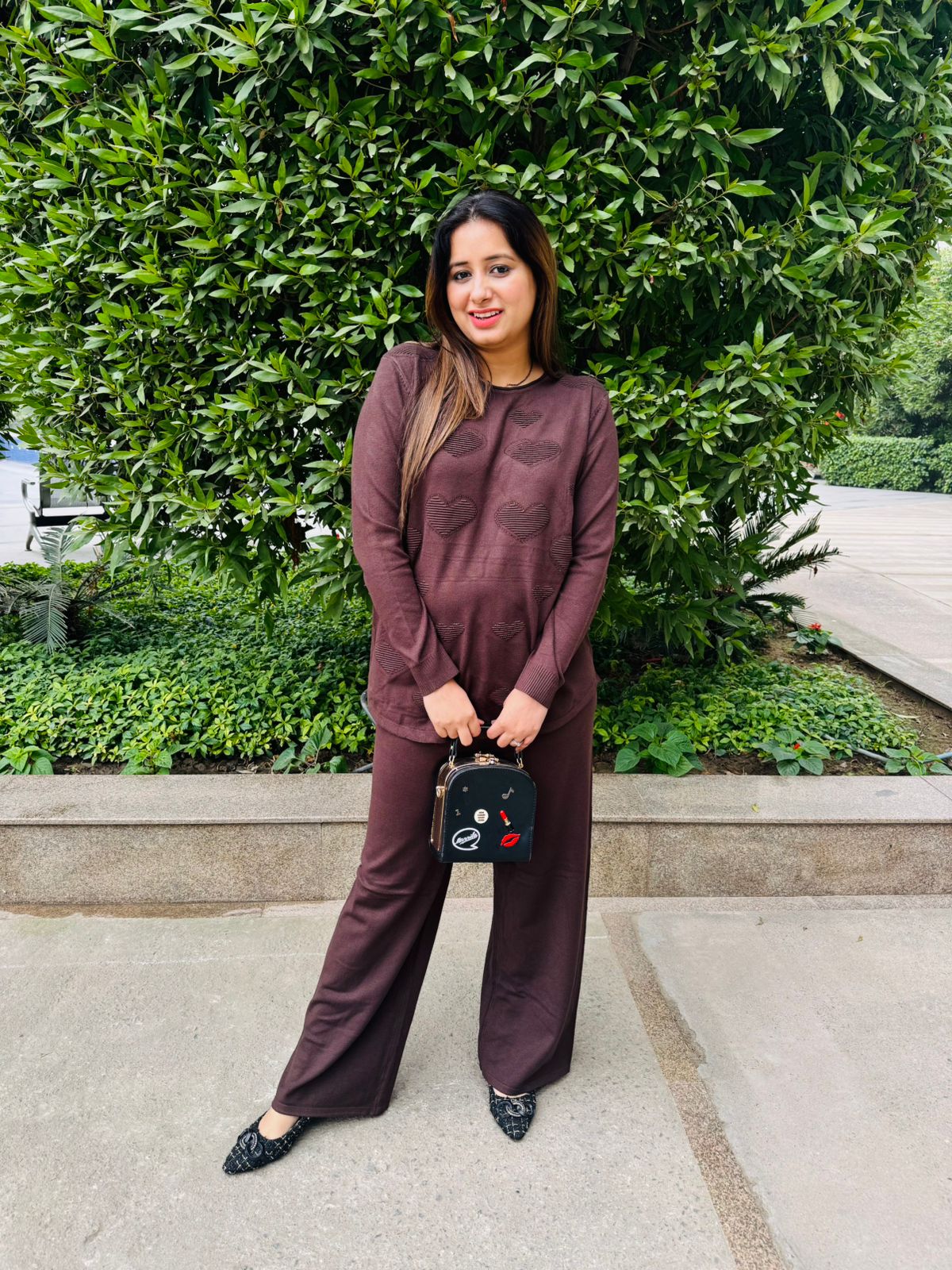 Chocolia | Brown Heart Knit Co-ord Set for Casual Outings & Winter Brunch