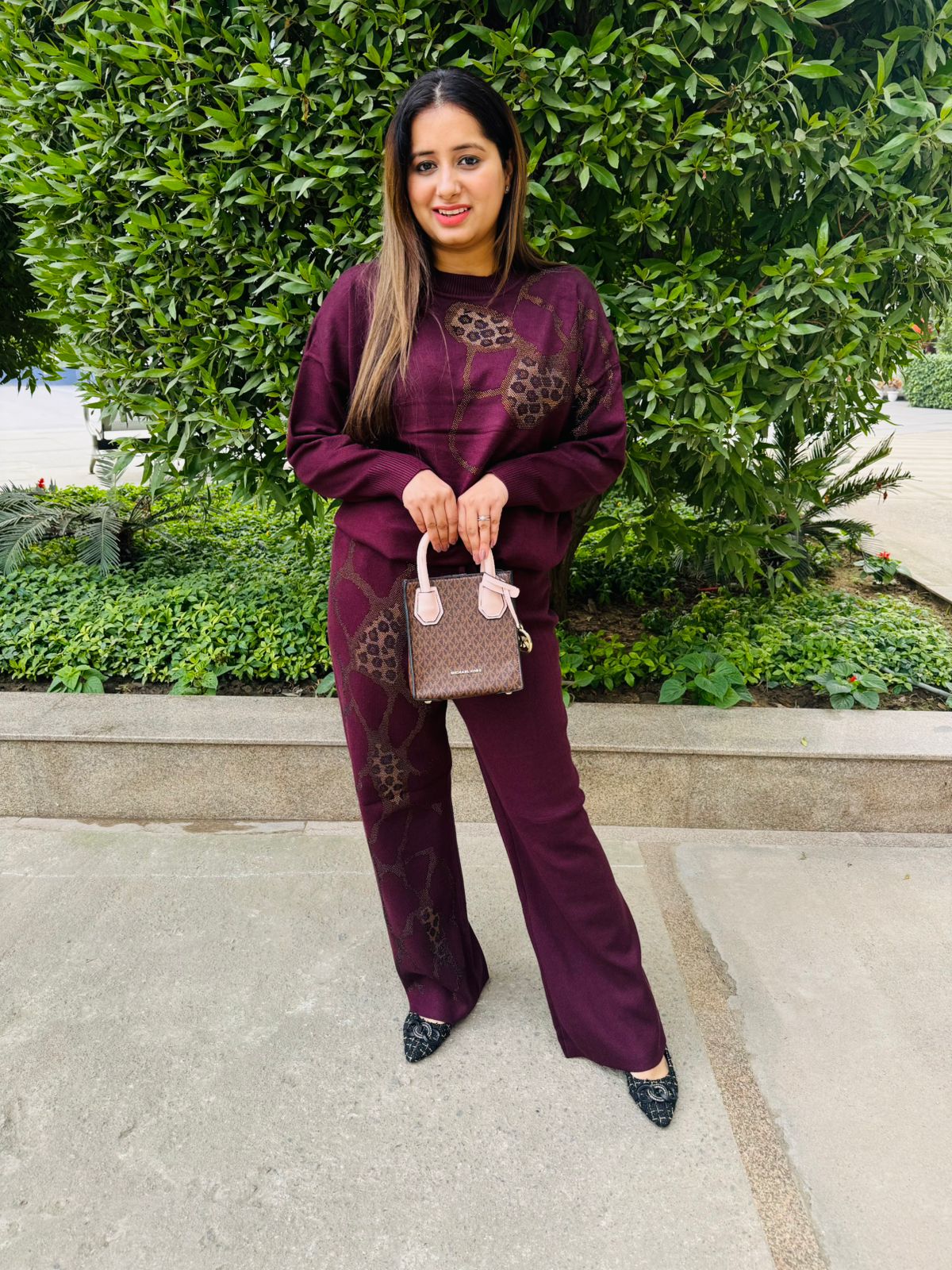 Wintra | Wine Purple Leopard Print Co-ord Set for Casual Winter Styling