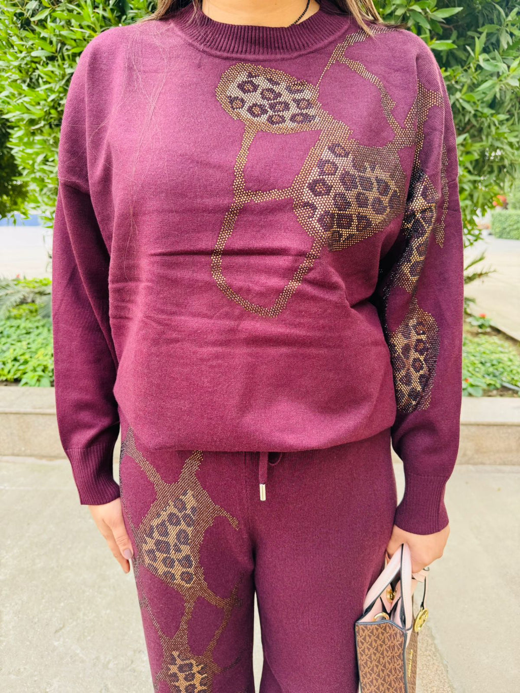 Wintra | Wine Purple Leopard Print Co-ord Set for Casual Winter Styling