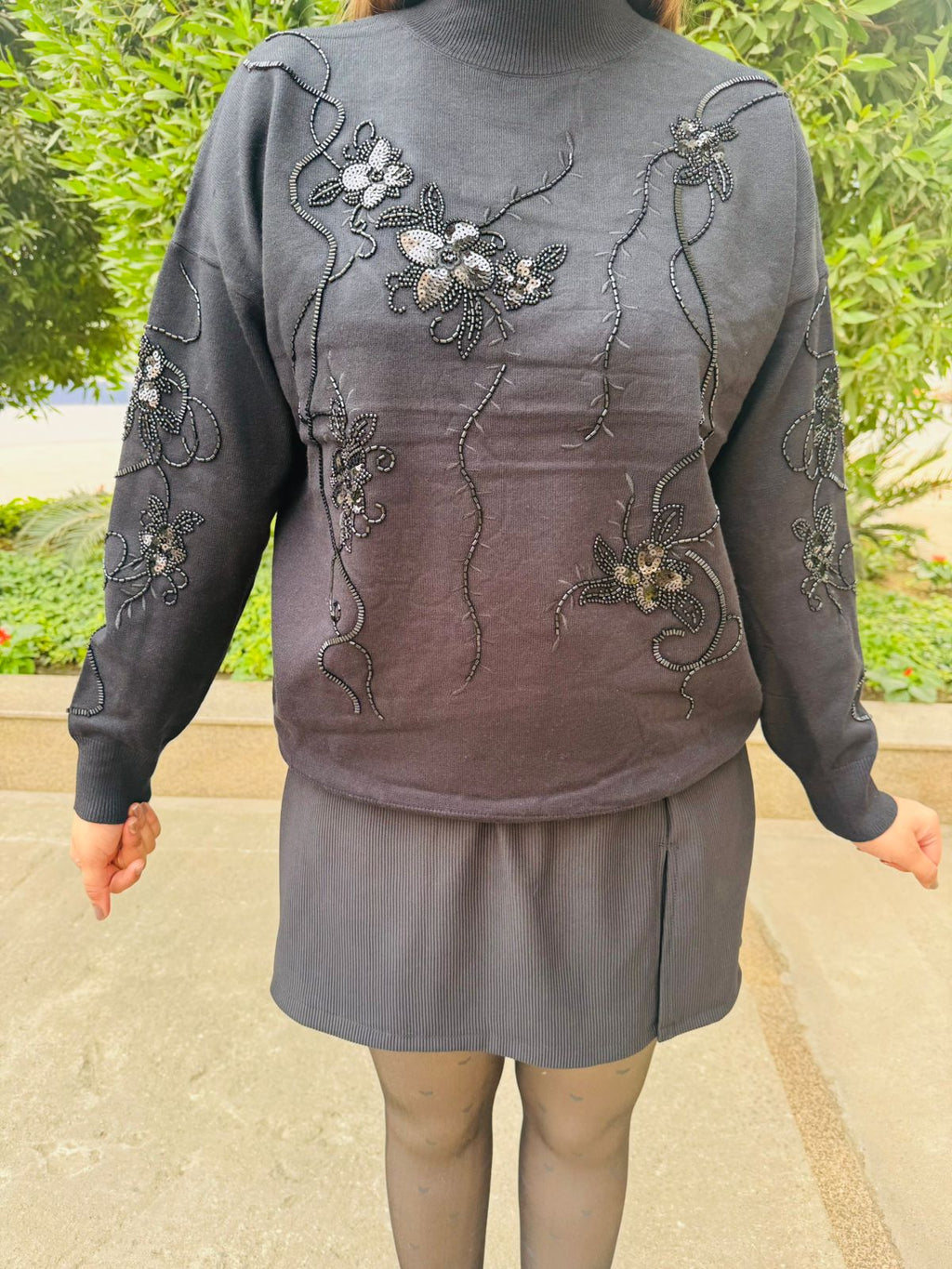 Noirbloom | Bloom High-Neck Beaded Floral TOP