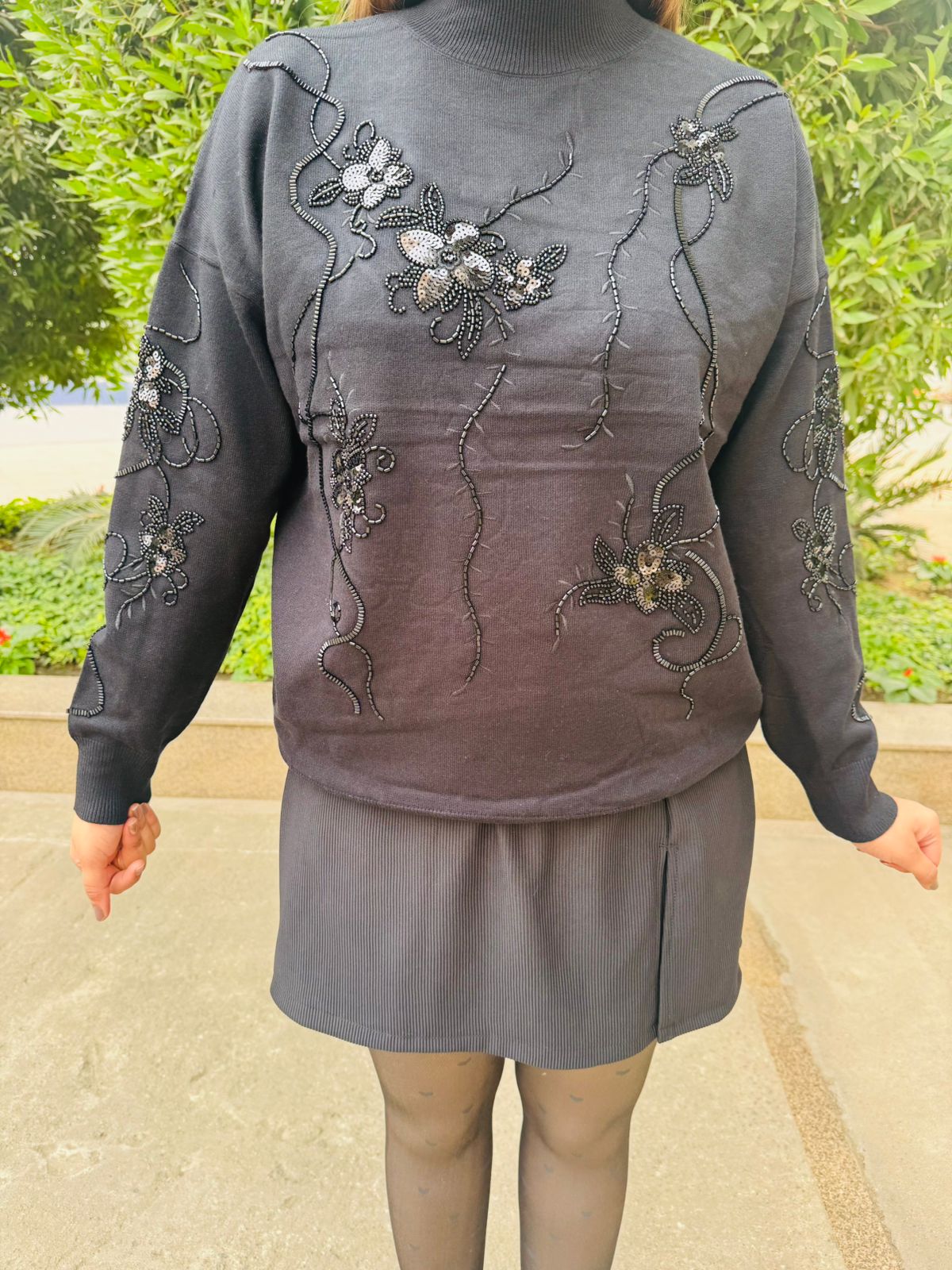 Noirbloom | Bloom High-Neck Beaded Floral TOP