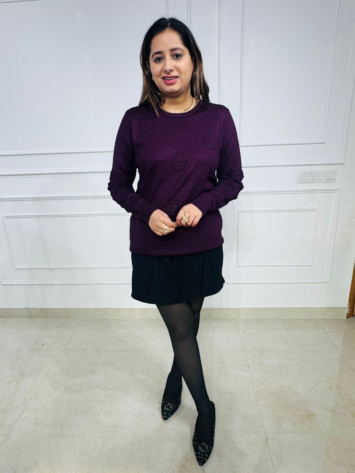 Plumorb | High-Neck Embroidered Circle Sweater