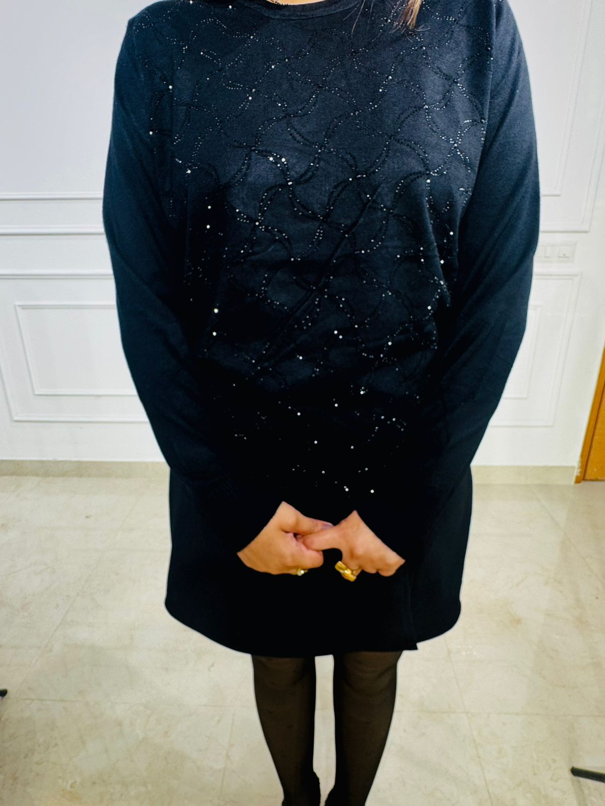 Shimmer | Black Sequin Crewneck Sweater Top