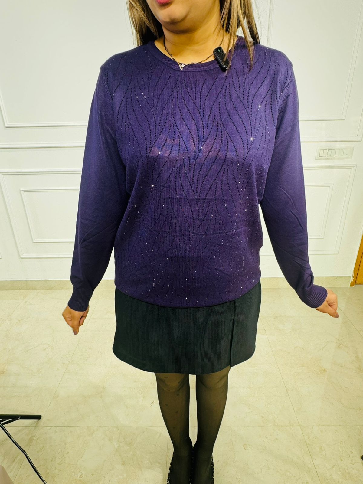 Waveburst | Purple Wavy Sequin Crewneck Sweater Top