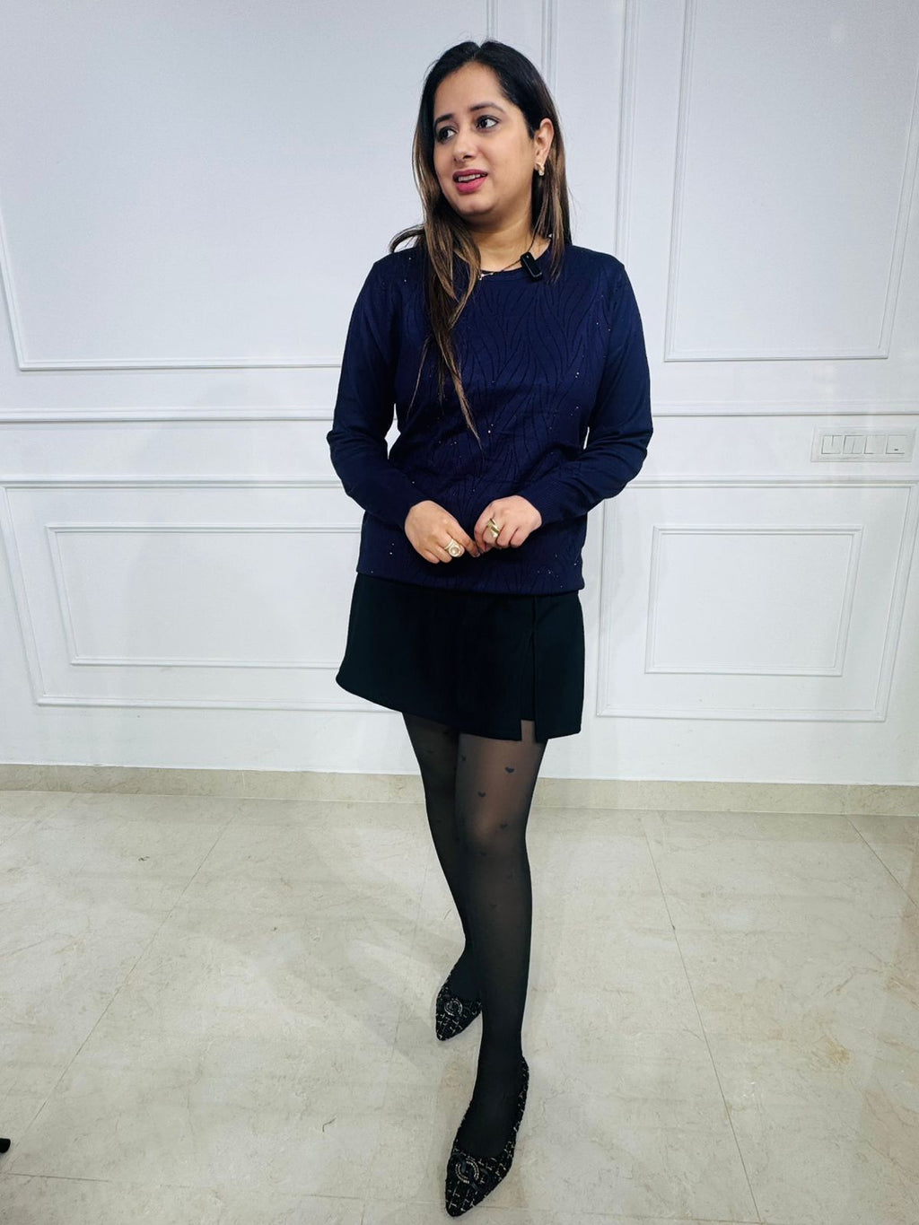 Waveburst | Purple Wavy Sequin Crewneck Sweater Top