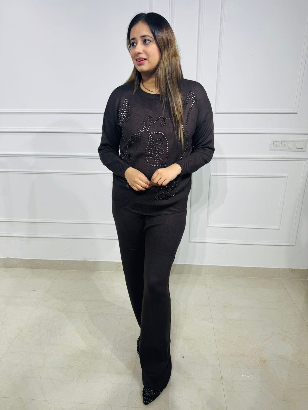 Bravéa  | Crystal-Embellished Knit Co-Ord Set