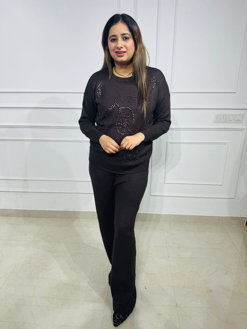 Bravéa  | Crystal-Embellished Knit Co-Ord Set