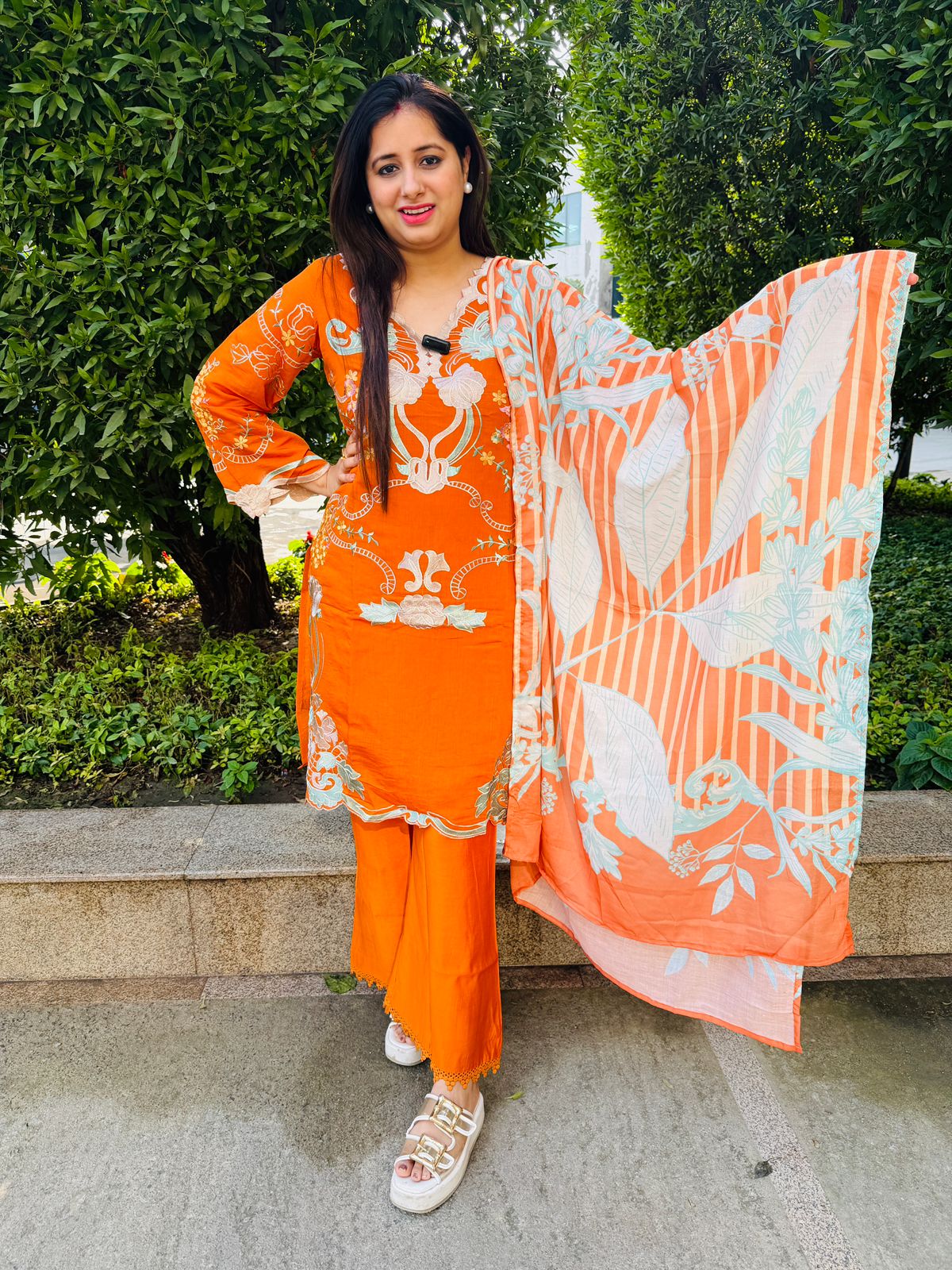 Saffroni | Orange Printed Kurta Set with Dupatta