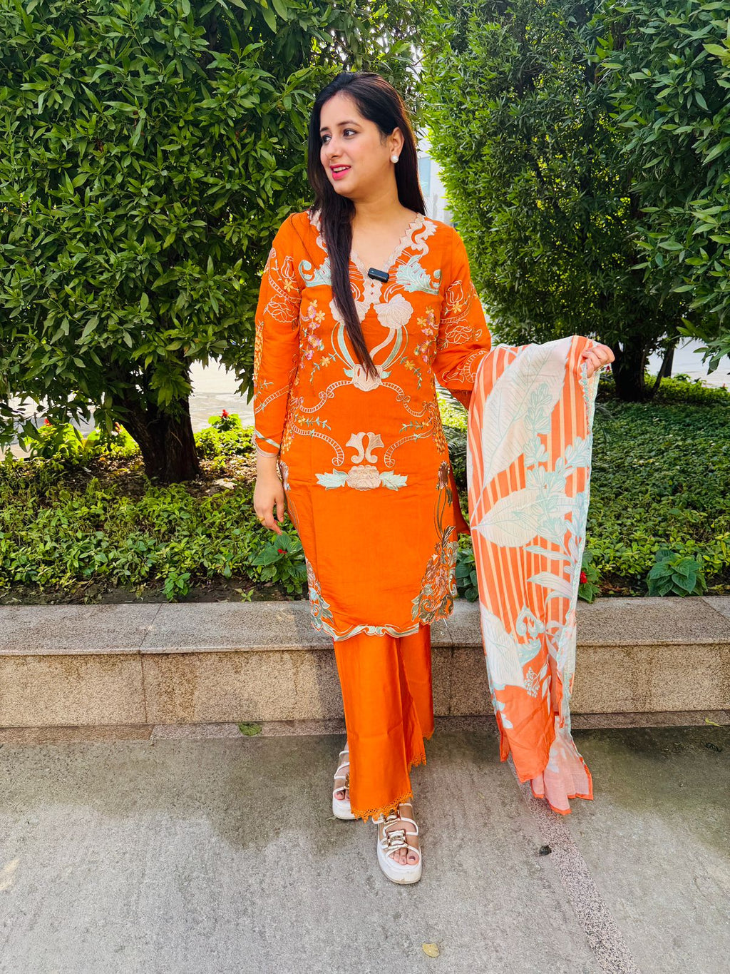 Saffroni | Orange Printed Kurta Set with Dupatta