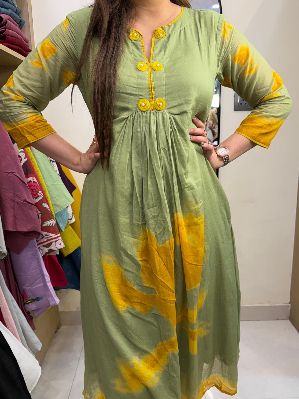 Meher | Olive Green & Mustard Hand-Dyed Kurta Set
