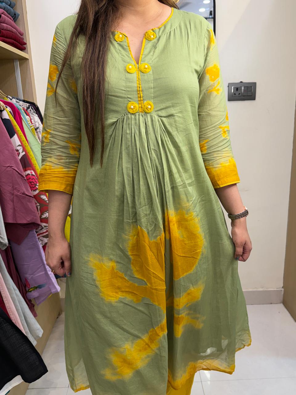 Meher | Olive Green & Mustard Hand-Dyed Kurta Set