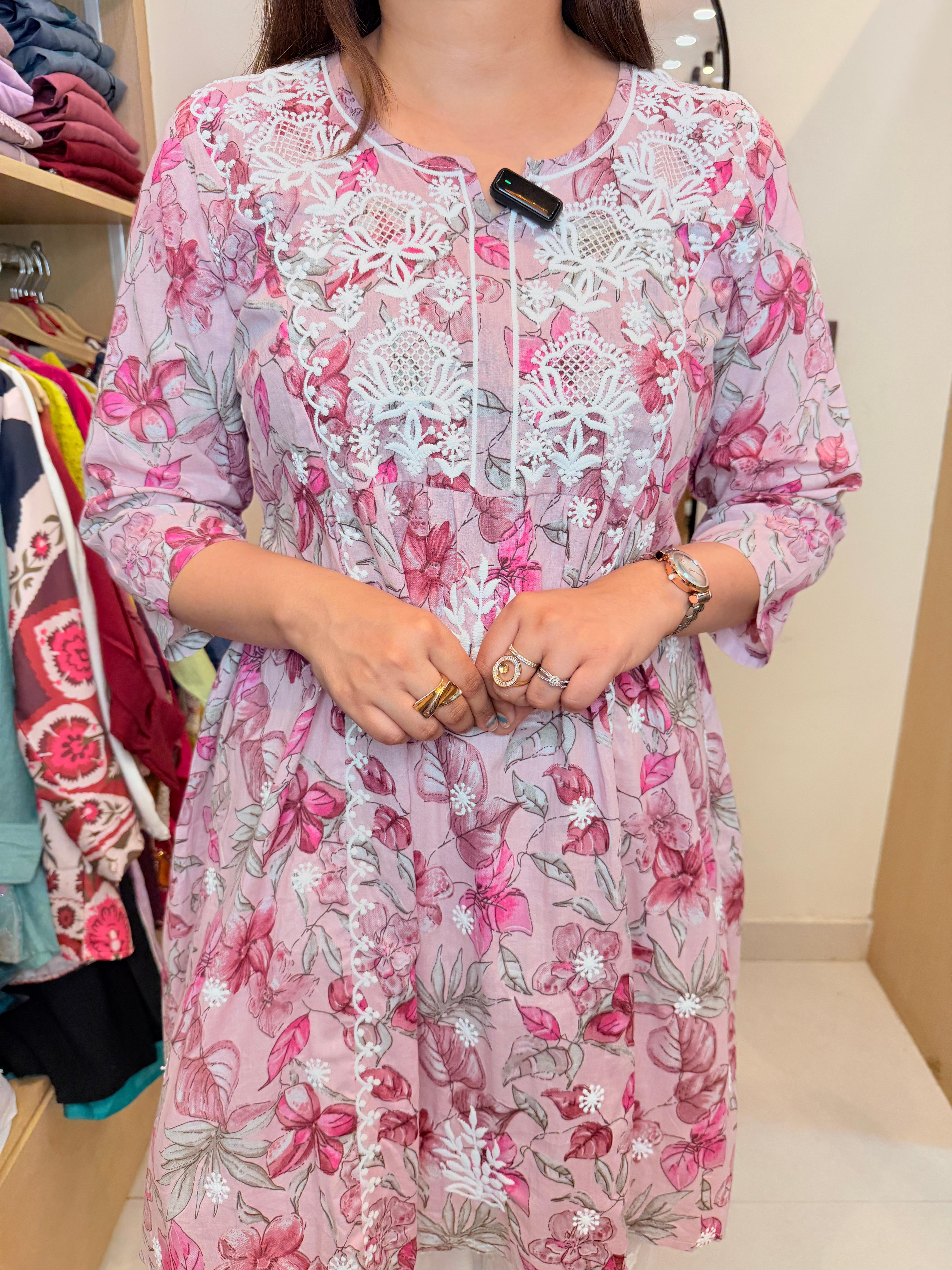 Gulika | Pink Floral Kurta with White Embroidered Afghani Salwar Co-Ord Set