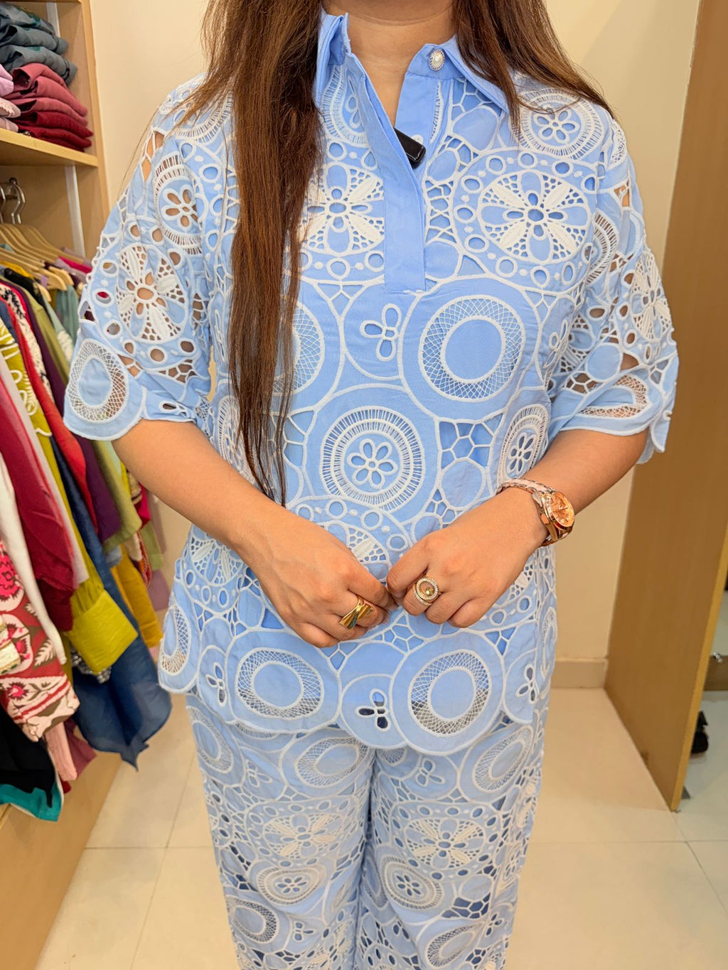 Celestia Blue Cutwork Lace 2-Piece Coord Set