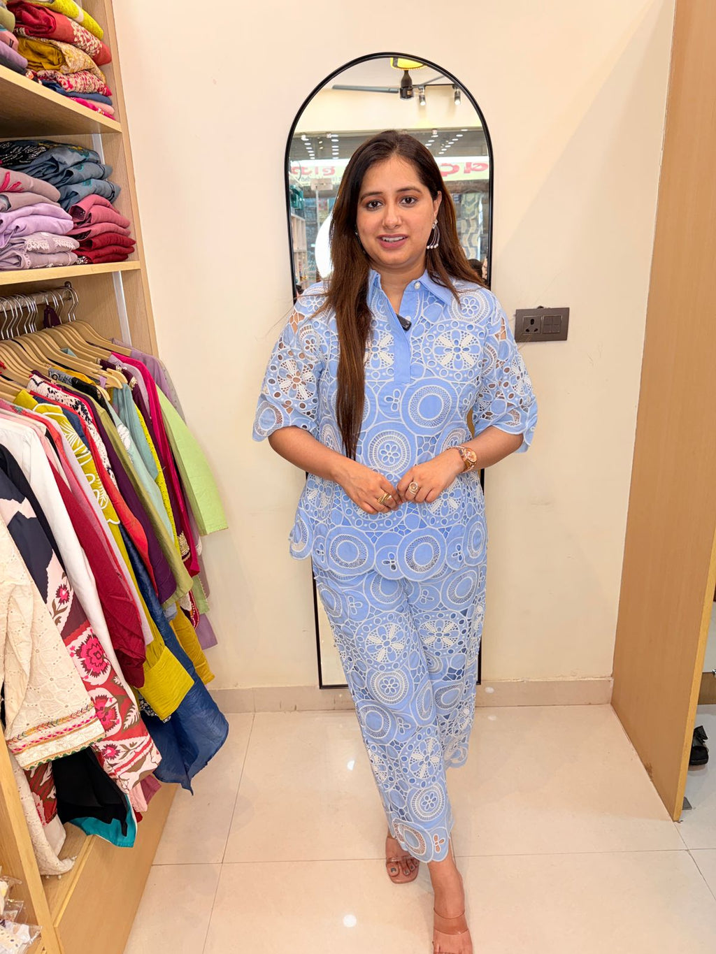 Celestia Blue Cutwork Lace 2-Piece Coord Set