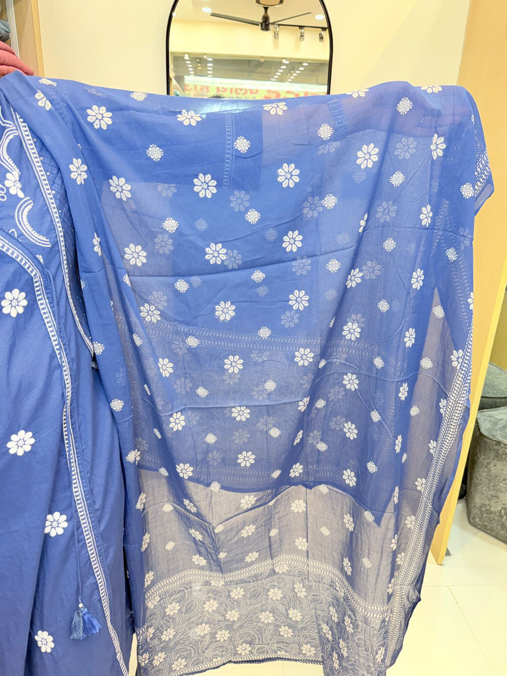 Nevara | Royal Indigo Floral Suit Set with Dupatta