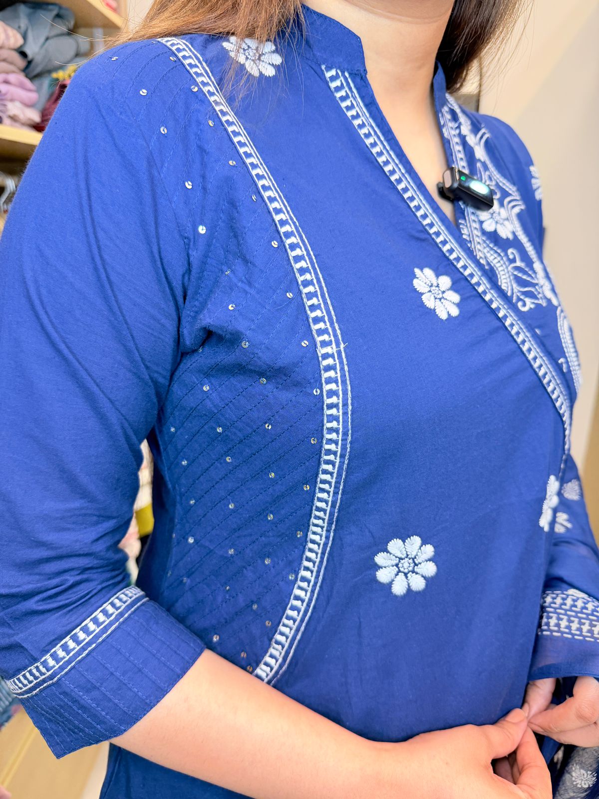 Nevara | Royal Indigo Floral Suit Set with Dupatta