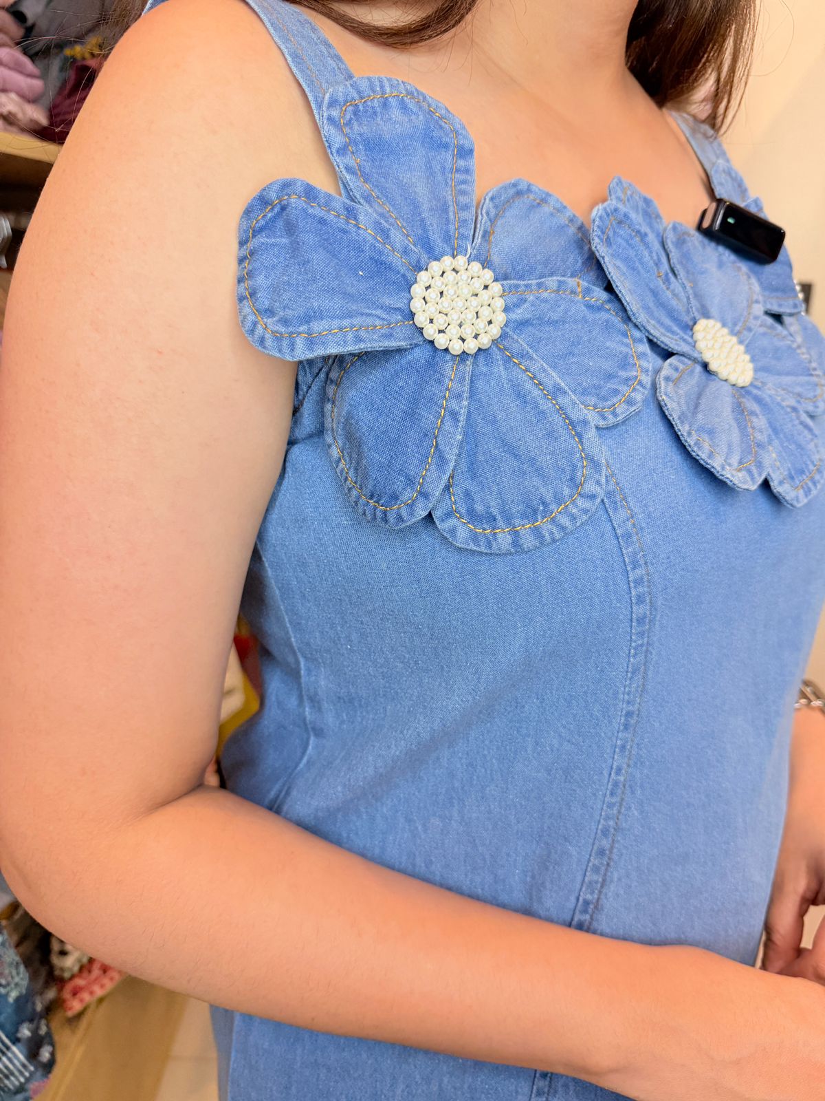 Blooma | Denim Floral Appliqué Bodycon Dress