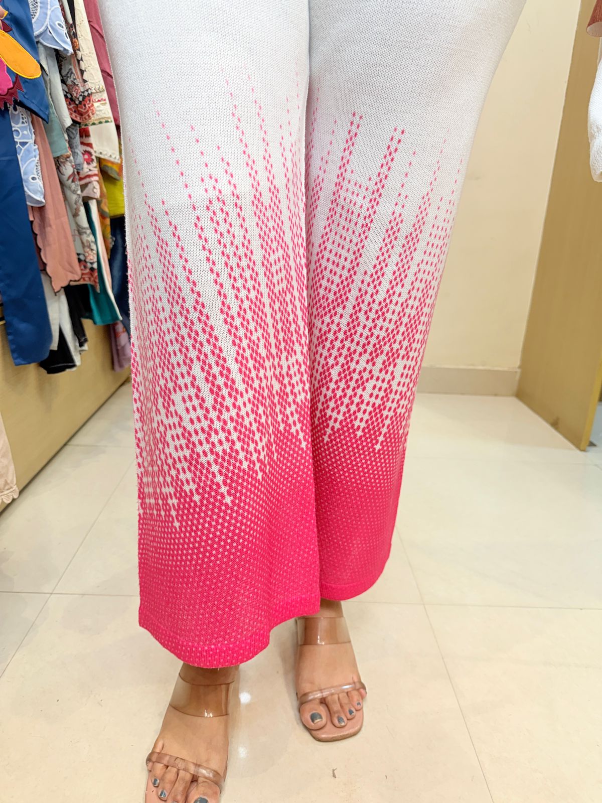 Riya | Ombre Droplet Embroidered Pink Coord Set – Short Sleeve Top with Grey Joggers