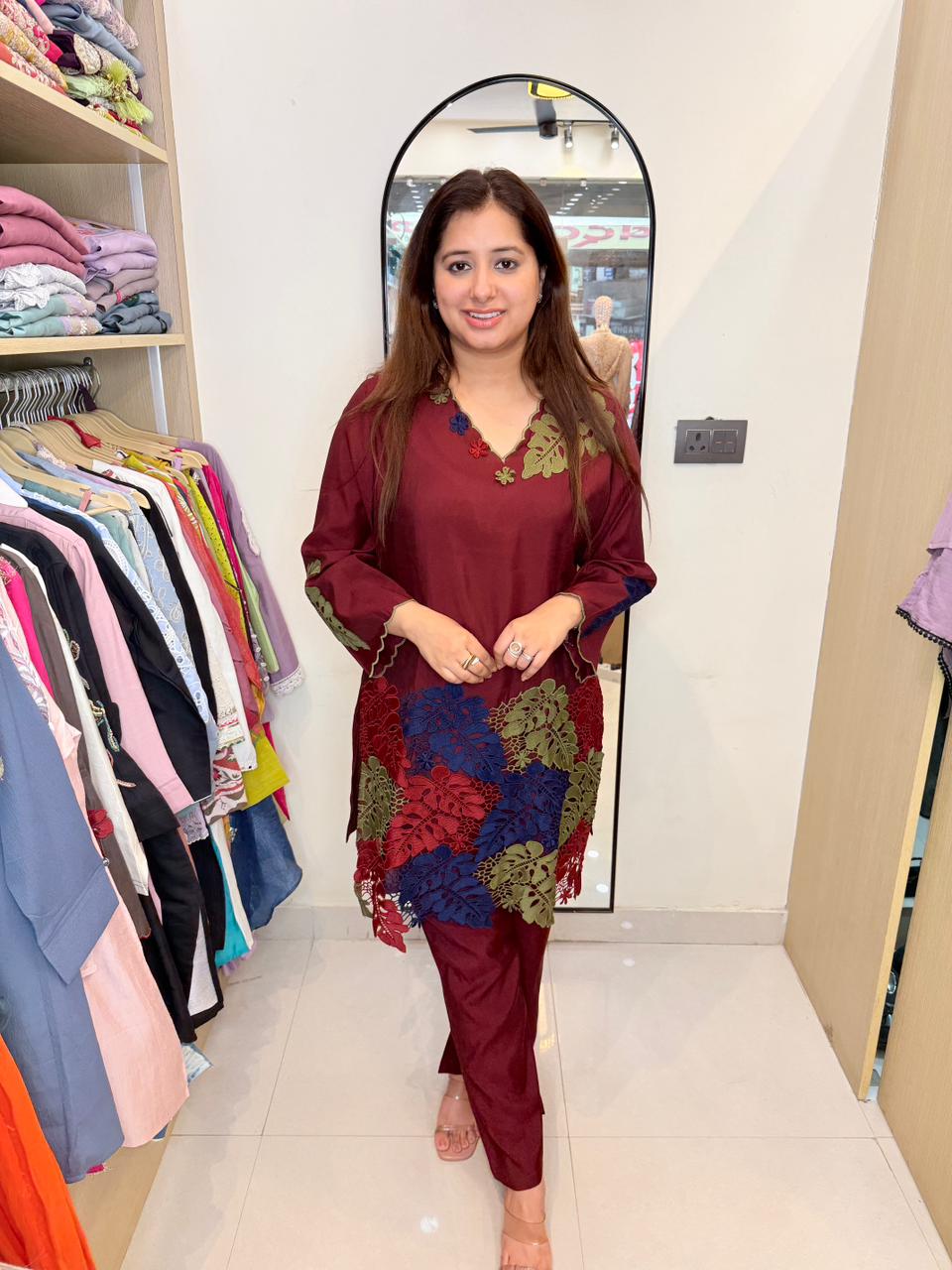 Maroon | Floral Lace Statement Coord Set