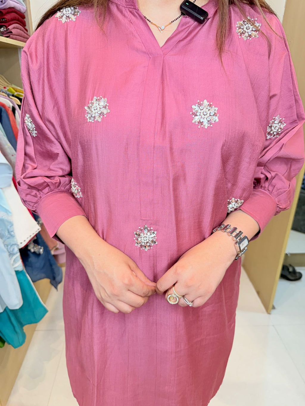 MANYA | Dusky Pink Satin Floral-Sequin Coord Set.