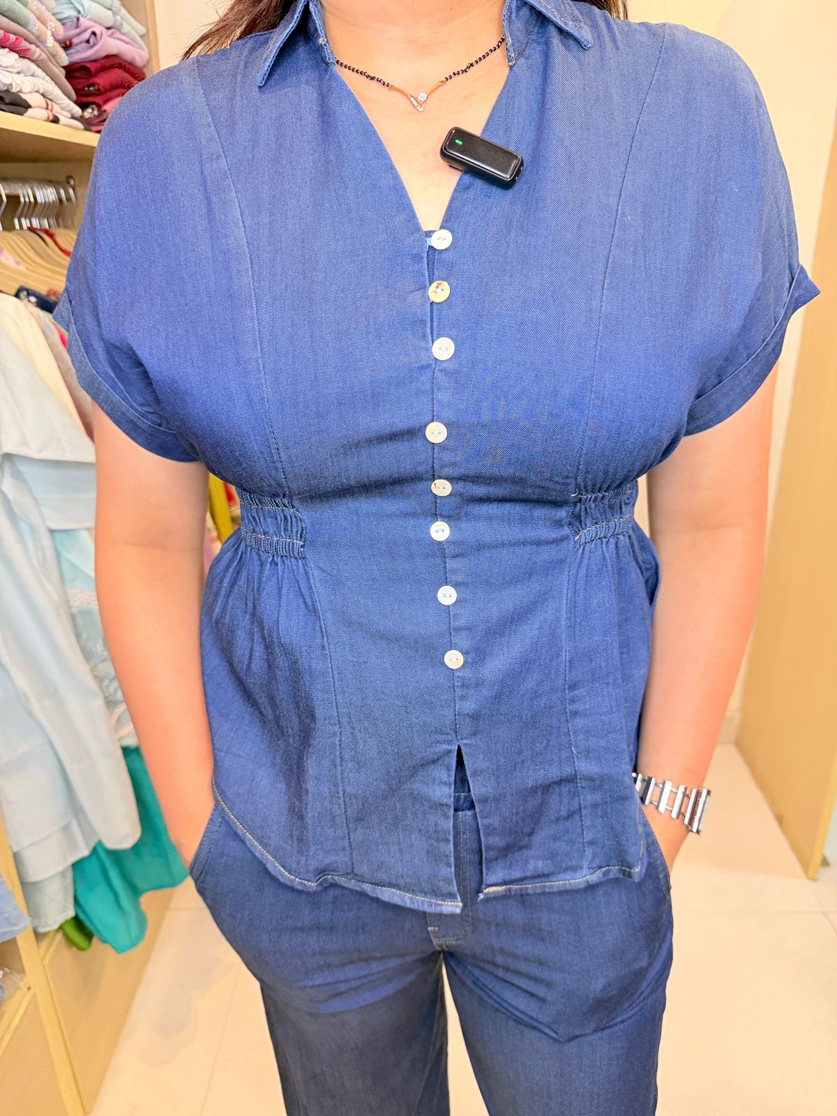 Deniva | Navy Blue Denim Coord Set with Pockets.