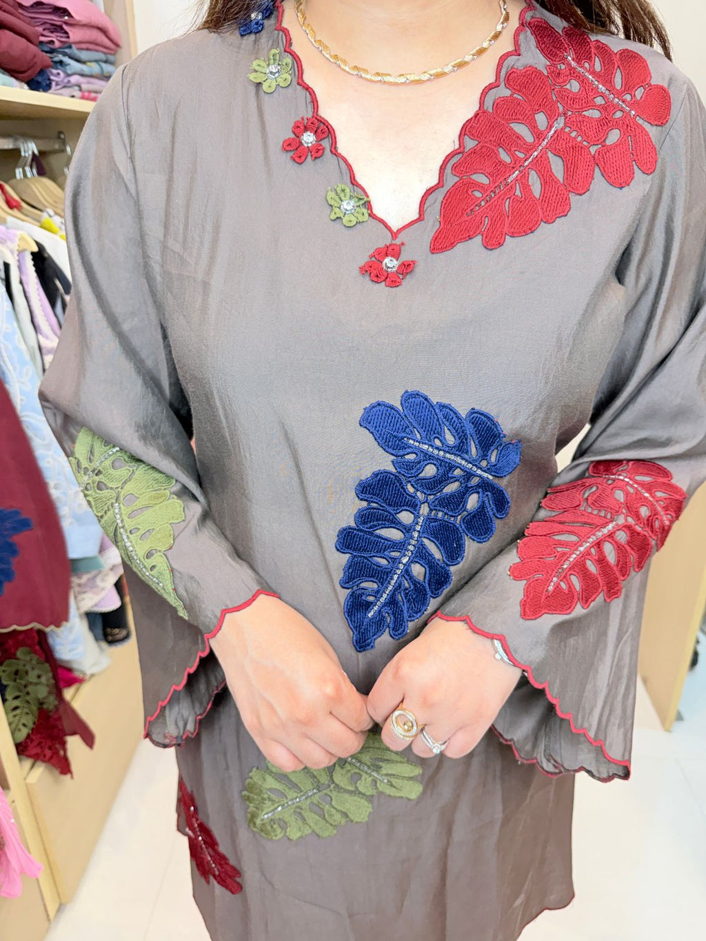 Rangrez | Co-ord Set | Premium Cotton | Artistic Leaf Embroidery